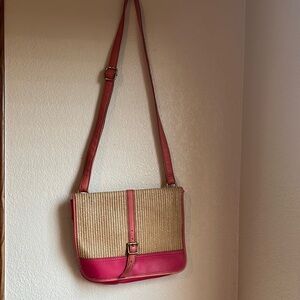 FOSSIL  Pink and Tan Woven Crossbody Bag